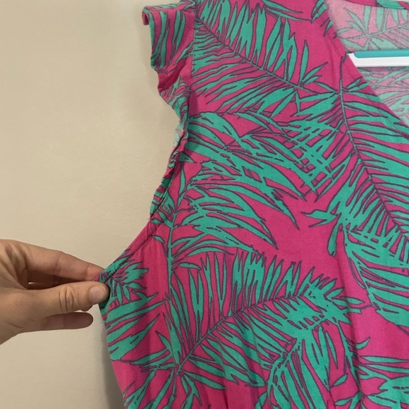 Jessica Simpson Green and Pink Asymmetrical Sundress, Size L - Picture 2 of 8